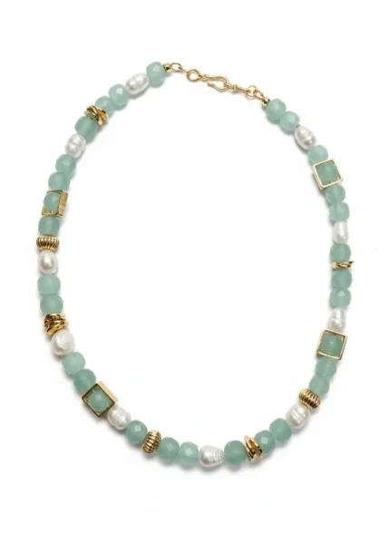 Колье с авантюрином и натуральным жемчугом